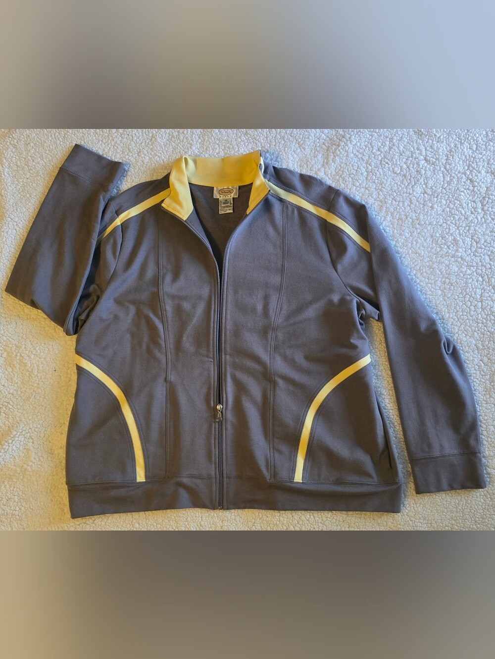 T by Talbots Track Jacket Grey Yellow Stripe Full Zip Mock Neck Active 2X NWOT
